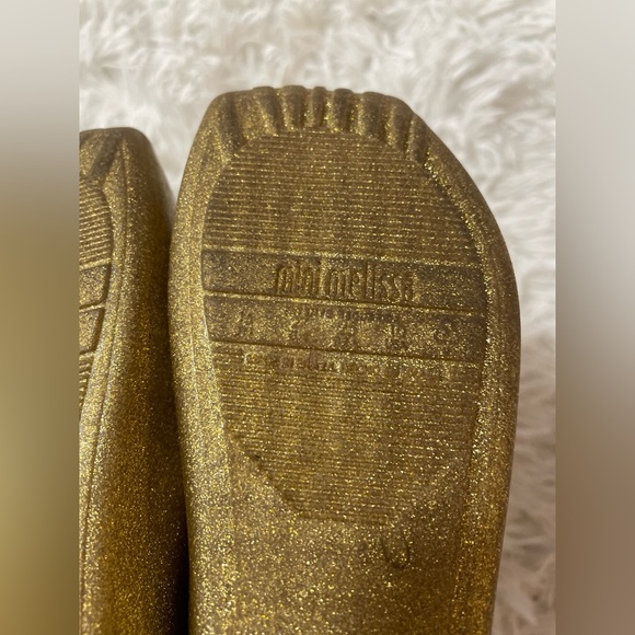 Mini Melissa Mary Jane Ballet Flats Shoes Ballerina Gold Bow Glitter Girls 10 - Picture 7 of 8